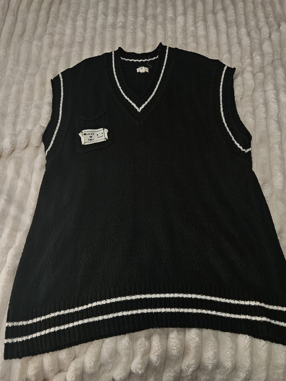 POL Long "Love In Cali" Sweater Vest In Black & White, Size Medium